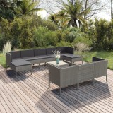 vidaXL Set mobilier de grădină cu perne, 11 piese, gri, poliratan 3094586