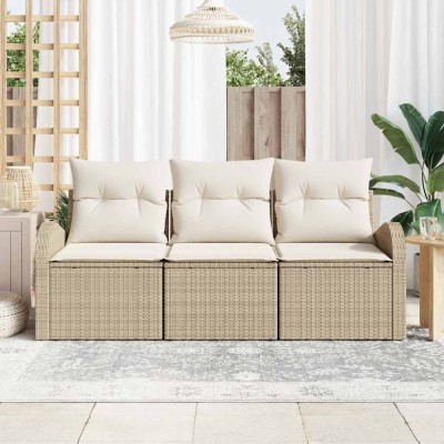 vidaXL Set de canapele pentru grădină 3 pcs Bej și alb Rattan poli foto
