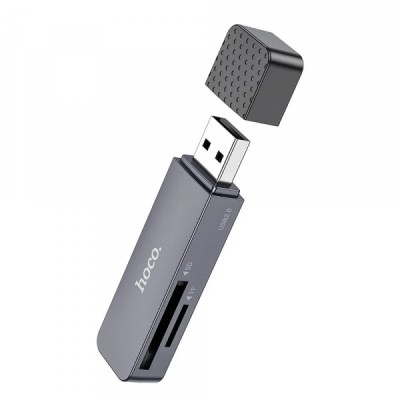 Cititor Card USB 3.0 HOCO HB45, SD - microSD, Gri foto