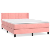 Cumpara ieftin Pat box spring cu saltea, roz, 140x190 cm, catifea
