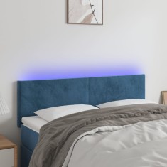 vidaXL Tăblie de pat cu LED, albastru &icirc;nchis, 144x5x78/88 cm, catifea 3121384
