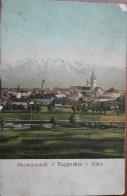 Carte postala, Sibiu, vedere generala, perioada interbelica foto