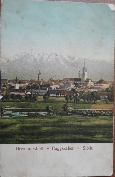 Carte postala, Sibiu, vedere generala, perioada interbelica