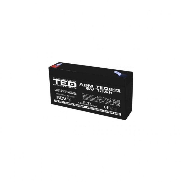 Acumulator AGM VRLA 6V 13A dimensiuni 151mm x 50mm x h 95mm F1 TED ...