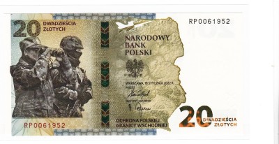 Polonia 20 Zloti 2022 P- 196 a Protection of the Polish Eastern Border Folder UNC foto
