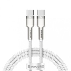 CABLU alimentare si date Baseus Cafule Metal, Fast Charging Data Cable pt. smartphone, USB Type-C la USB Type-C 100W, braided, 1m, alb &quot;CATJK-C02&quot; (ti