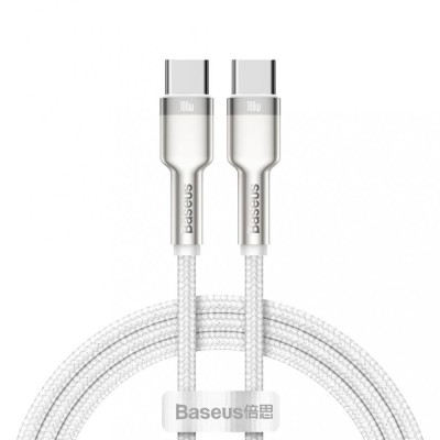 CABLU alimentare si date Baseus Cafule Metal, Fast Charging Data Cable pt. smartphone, USB Type-C la USB Type-C 100W, braided, 1m, alb &amp;quot;CATJK-C02&amp;quot; (ti foto