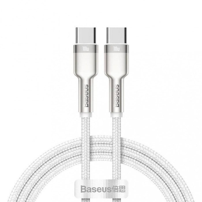 CABLU alimentare si date Baseus Cafule Metal, Fast Charging Data Cable pt. smartphone, USB Type-C la USB Type-C 100W, braided, 1m, alb &quot;CATJK-C02&quot; (ti
