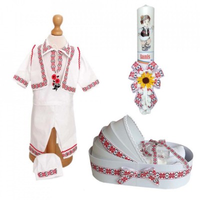 Set costumas popular, trusou si lumanare personalizata, decor traditional, foto