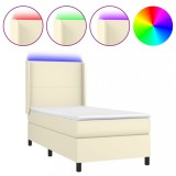 Cumpara ieftin Pat cu arcuri, saltea si LED, crem, 100x200 cm, piele ecologica