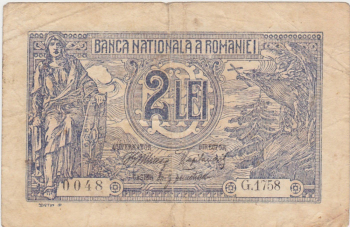 ROMANIA 2 LEI 1915 F