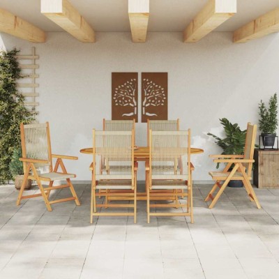 vidaXL Masă Pliabilă pentru Grădină Manual 7 pcs Bej foto