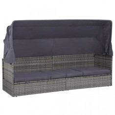 Pat de exterior cu baldachin, poliratan, 205x62x124 cm, gri foto