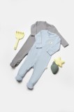 Set 2 Salopete Lungi BabyCosy Bumbac &amp; Bambus Albastru Marime 3-6 Luni