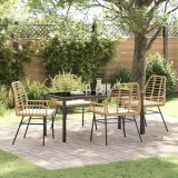 Set de dining pentru grădină , 5 piese, cu perne, maro, din rattan polițat