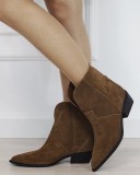 Cizme scurte camel din piele naturala cu toc comod 5311 19