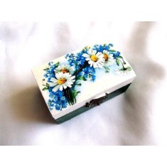 cutie de lemn cu margarete si flori de nu ma uita 38726