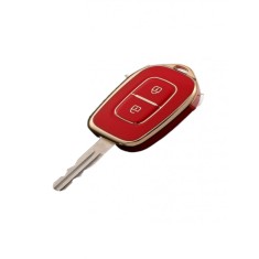 Husa Cheie Dacia Logan,Sandero, Duster,Dokker, Spring 2 Butoane, TPU, Design, Rosu cu contur Auriu