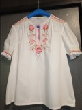 Bluza brodata vintage de vara ie Suedeza broderie roz albastru galben verde florala manuala de fete de femei L