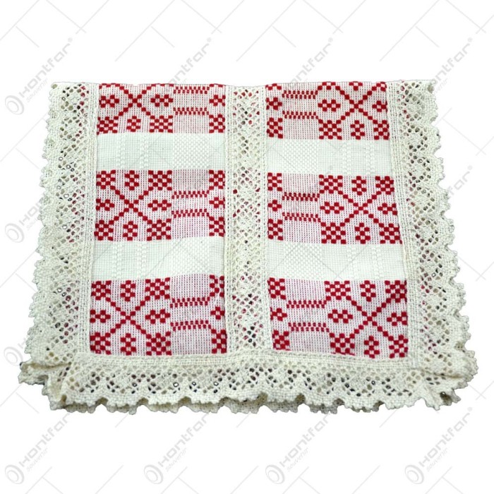 Servetel artizanat din bumbac 45&times;25 CM Crem/Rosu