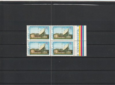 ROMANIA 1977 LP 930 STATIA DE TELECOMUNICATII SPATIALE CHEIA BLOC DE 4 TIMBRE foto