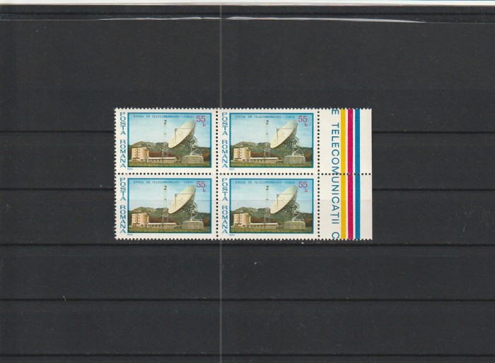 ROMANIA 1977 LP 930 STATIA DE TELECOMUNICATII SPATIALE CHEIA BLOC DE 4 TIMBRE