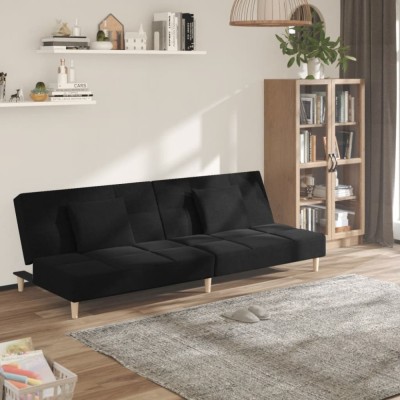 vidaXL Canapea extensibilă cu 2 locuri, 2 perne, negru, textil foto