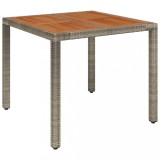 Masa de gradina cu blat din lemn, gri, 90x90x75 cm, poliratan