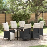 VidaXL Set de masă pentru grădină cu pernă 7 pcs Negru Rattan poli
