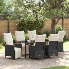 vidaXL Set de masă pentru grădină cu pernă 7 pcs Negru Rattan poli 3379615