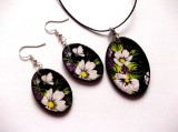 set bijuterii lemn cu flori albe 42311