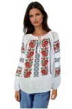 Bluza dama tip ie D24, alb pur/negru , marimea 3XL, Casual, Bumbac