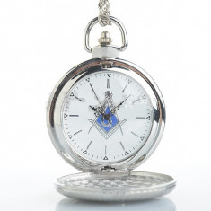 Ceas Buzunar Argintiu Cu Simboluri Masonice MM159