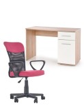 Set birou HM Lima B1, cu usa si sertar, PAL melaminat, 120x55x75 cm, stejar sonoma/alb si scaun copii HM Timmy, ergonomic, inaltime reglabila, Rotire