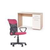 Set birou HM Lima B1, cu usa si sertar, PAL melaminat, 120x55x75 cm, stejar sonoma/alb si scaun copii HM Timmy, ergonomic, inaltime reglabila, Rotire