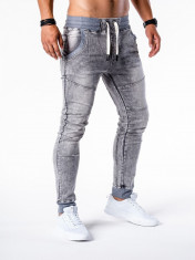 Blugi pentru barbati, gri, slim fit, conici, siret alb, casual, skinny, banda jos - P551 foto