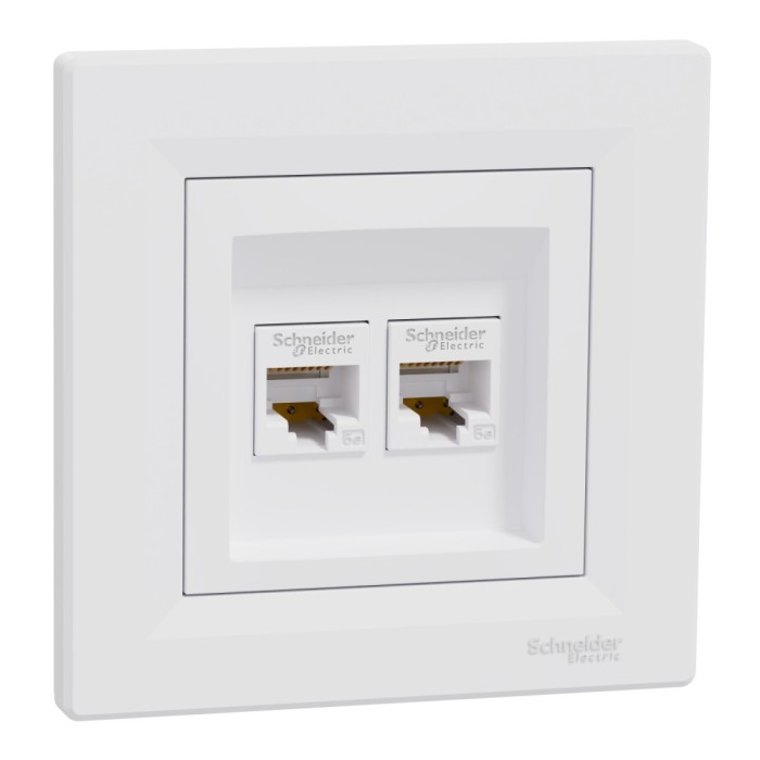 Priza RJ45 dubla UTP CAT5E Schneider Asfora alb EPH4400121