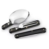 Set 3 tacamuri pliabile, lingura, furculita, cutit, otel inoxidabil, 17 cm, negru, husa