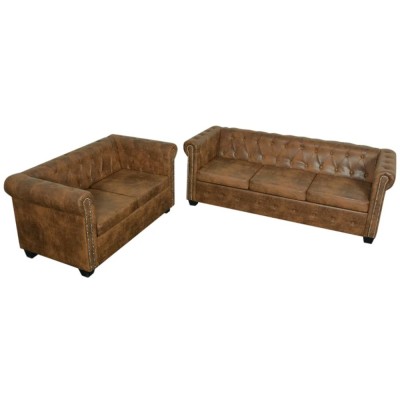 Set canapele Chesterfield cu 2 și 3 locuri, maro foto