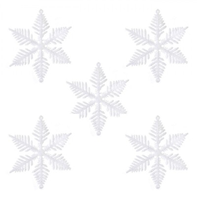 Ornamente Brad Crăciun, Fulgi, Albi, Irizați, Glitter, 10cm, Set 5 Bucăți foto