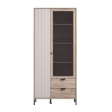 Vitrina living Vandea, cu usa sticla, stejar gri + folie mata casmir, 86.6 x 40 x 195 cm, 3C