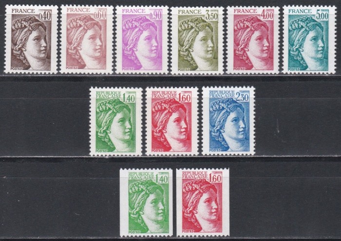 Franta 1981 - &bdquo;Sabine&rdquo; - Valori noi + Inscripție nouă, 3 Serii, 2 DT + 1 NDT pe verticala, SET COMPLET, MNH