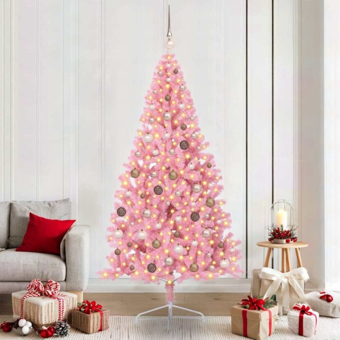 vidaXL Pom de Crăciun artificial pre-iluminat Roz 210 cm PVC 3397087