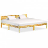 Cadru de pat, 200 x 200 cm, lemn masiv reciclat, Cires, Dublu, Cu polite semirotunde, vidaXL