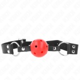 KINK - BREATHABLE BALL 4 CM GAG WITH DOUBLE RIVET RED 62.5 x 2.5 CM ADJUSTABLE 42-58 CM, KINK COLLAR &amp; GAG