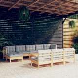 vidaXL Set mobilier grădină cu perne gri, 11 piese, lemn de pin 3097120