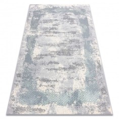 Covor CORE A004 Cadru, Umbrită - structural, două niveluri de l&acirc;nă, fildeș / gri / albastru, 80x150 cm
