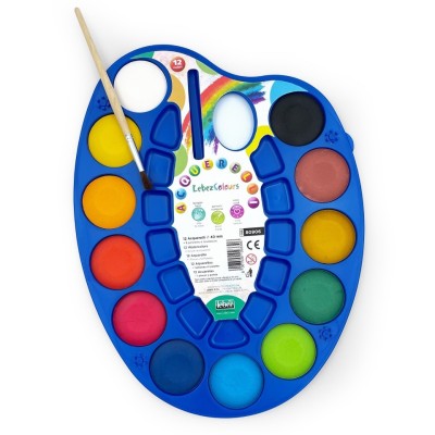 Set 12 culori acuarela, forma paleta, cu pensula inclusa foto