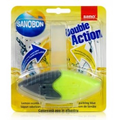 Odorizant pentru Vasul Toaletei 2 in 1 SANO Bon 55 g, Parfum Lamaie, Albastru, Odorizant pentru Toaleta, Detergent pentru Toaleta, Odorizant Vas de To foto