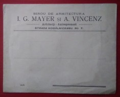 Plic antet BIROU DE ARHITECTURA I. G. MAYER ?I A. VICENZ - anii 1930 foto